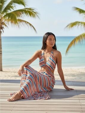 Salty Weekend Striped Cutout Maxi Dress Beach Resort Vacation Dress